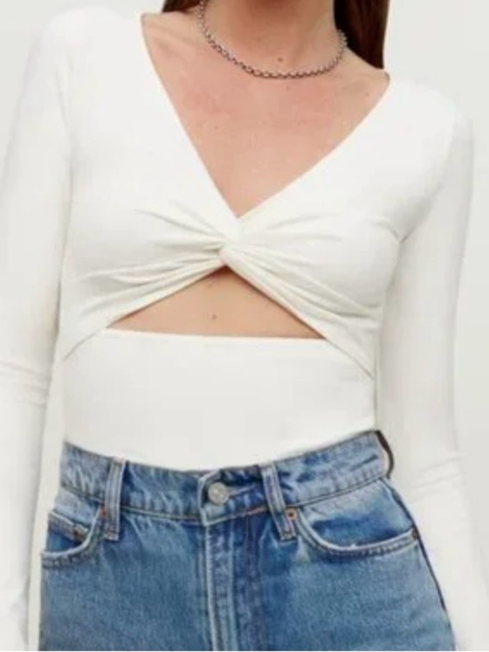 Reformation Ivory Colored Kelia Knit Long Sleeve Top Size L